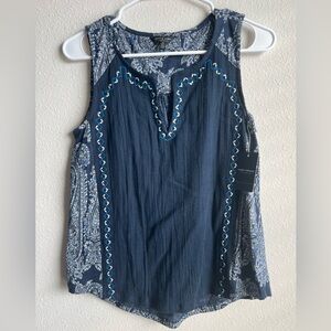 Lucky Brand Navy Tank with Blue & White Paisley Trim